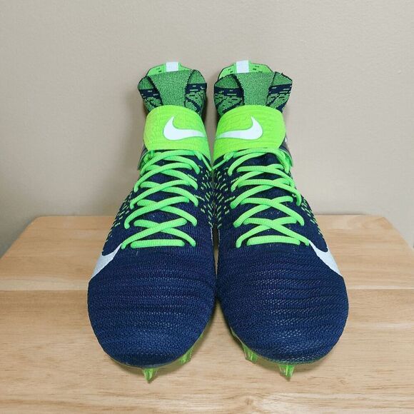 Nike Alpha Menace Elite 2 Flyknit Football Cleats Blue Green Seahawks BV2077-400 - Picture 2 of 7